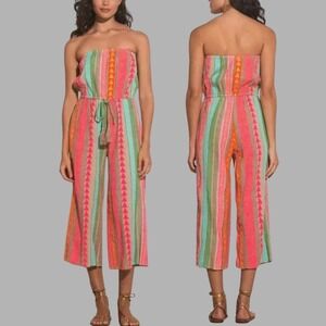 Elan Strapless Wide Leg Jumpsuit Colorful Geometric Print Boho Festival Size S